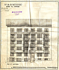 Ritning till nybyggnad av Bastugatan 21, 
Kjellbergs Arkitektbyrå (1930)